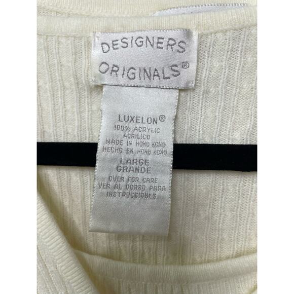 2 Piece Cardigan Sweater Set Long Sleeve T-Shirt Top Cream Knit Large Fisherman - Picture 6 of 15